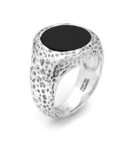 Anello martellato tondo onice grande