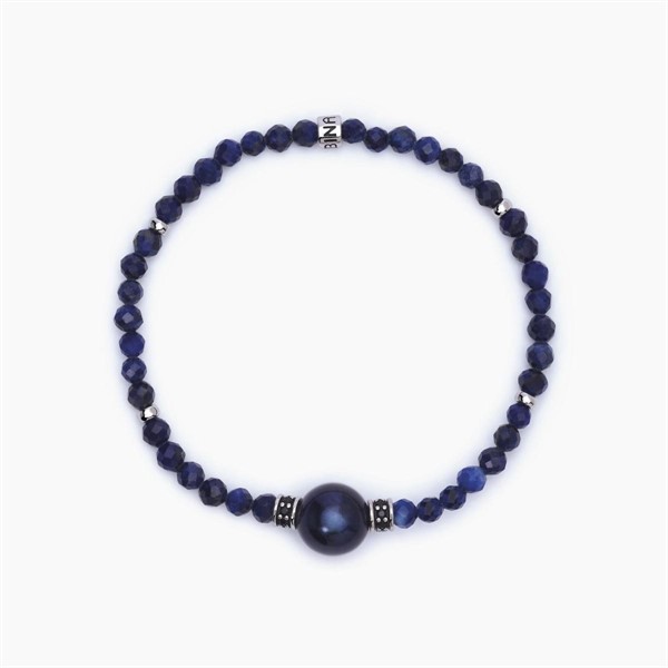 Bracciale con pietre lapis e perla nera