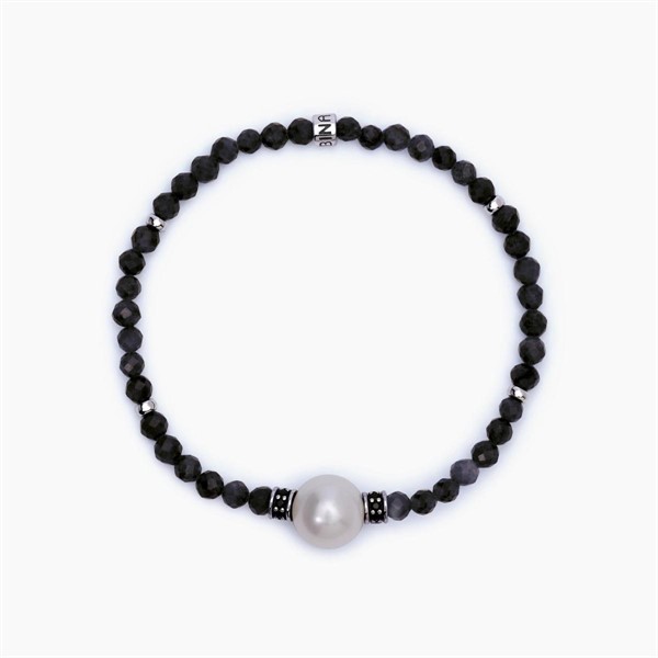 Bracciale con agata nera e perla grigia
