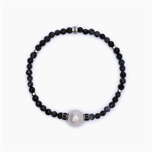 Bracciale con agata nera e perla grigia