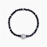 Bracciale con agata nera e perla grigia