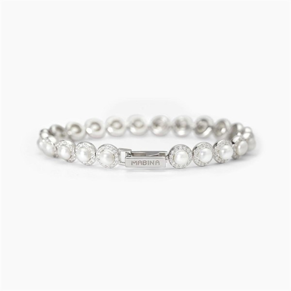 Bracciale tennis in argento con perle e zirconi