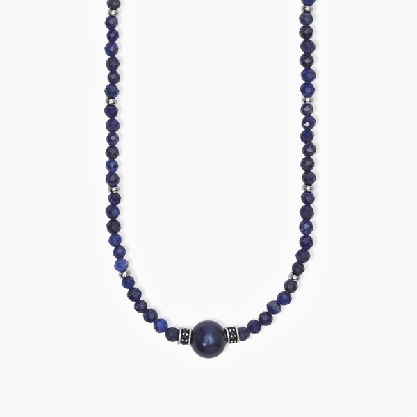 Collana in argento con pietre lapis e perla nera
