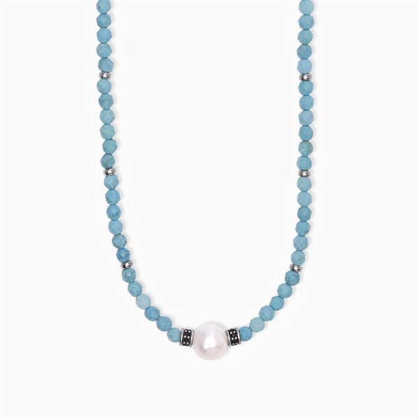 Collana in argento con turchese con perla bianca