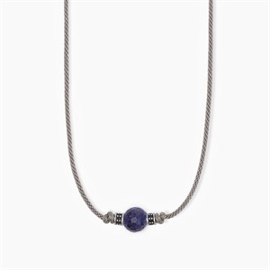 Collana uomo in argento con cordino grigio e pietra lapis