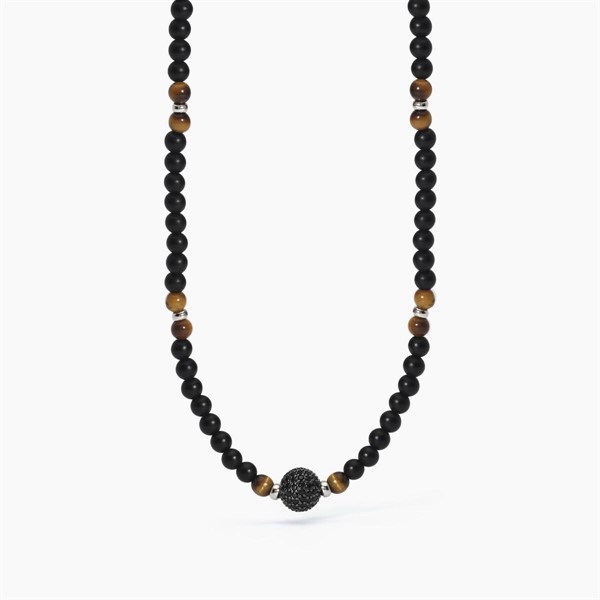 Collana in argento con agata nera e occhio di tigre