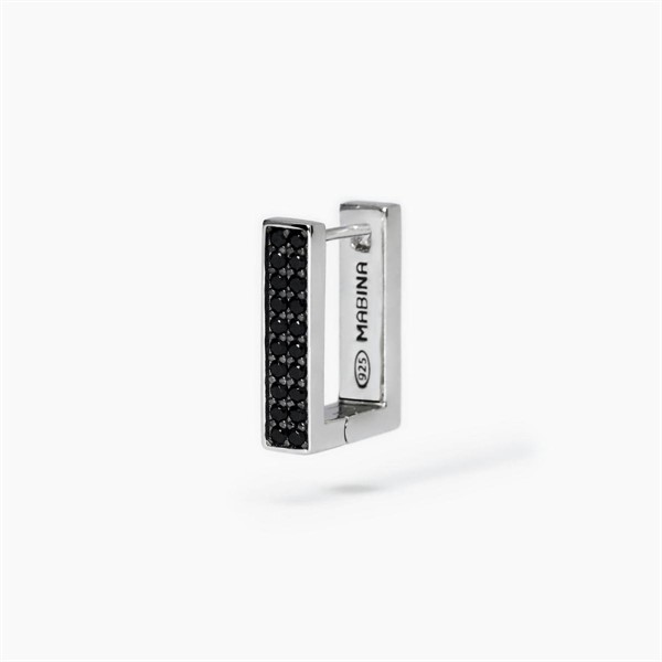 Orecchino rettangolare in argento e zirconi neri