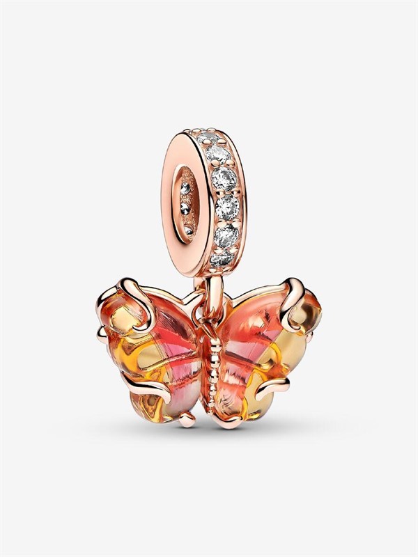 Charm Pendente Farfalla Vetro di Murano Arancione e Rosa