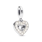 Charm Pendente Doppio Cuore con Perle d'Acqua Dolce Coltivat