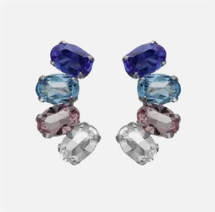 Orecchini corti con cristalli ovali blu colorati