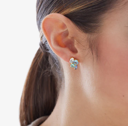 Orecchini corti in cristallo blu colorato