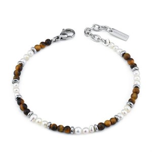 Bracciale uomo con occhio di tigre e perle