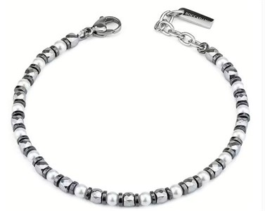 Bracciale Fantasia in Acciaio con Sfere e Perle
