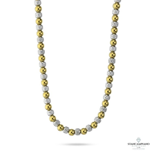 Collana in Acciaio con Boule Oro e bianche