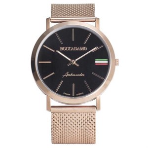 Orologio con cinturino rosato, quadrante nero e tricolore