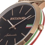Orologio con cinturino rosato, quadrante nero e tricolore