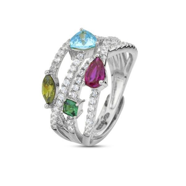 Anello a Fascia con zirconi sfaccettati multicolor