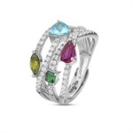 Anello a Fascia con zirconi sfaccettati multicolor