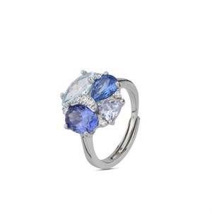 Anello on fiore di zirconi acquamarina e zirconi bianchi