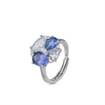 Anello on fiore di zirconi acquamarina e zirconi bianchi