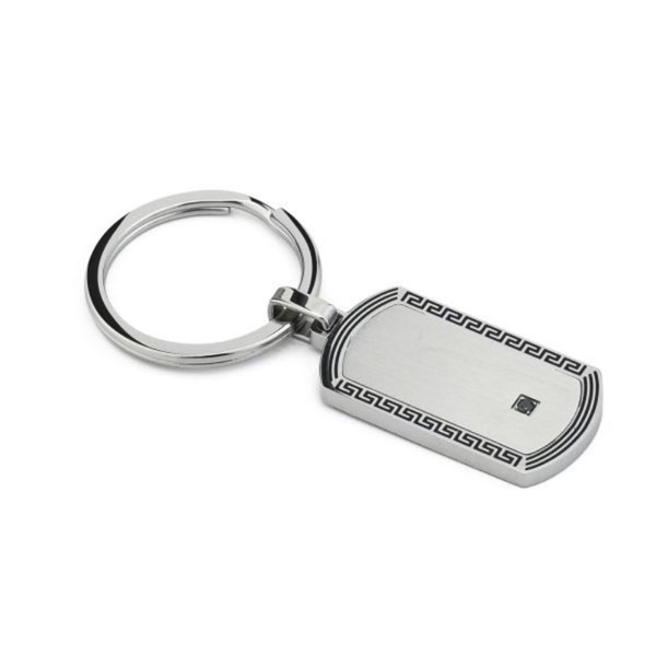 Portachiavi In Acciaio Con Decorazione Greca E Zircone Nero