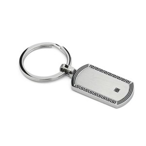 Portachiavi In Acciaio Con Decorazione Greca E Zircone Nero