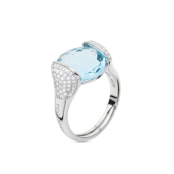 Anello in argento con cristallo acquamarina e zirconi