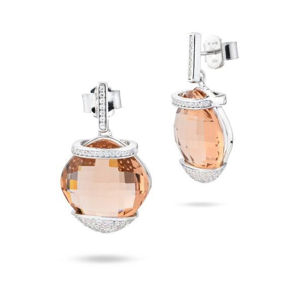 Orecchini cristallo peach da mm 14 e zirconi