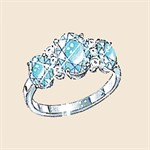 Anello Veretta in Oro Bianco con Acqua Marina e Diamanti