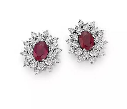 Orecchini in Oro Bianco con Rubino e Diamanti