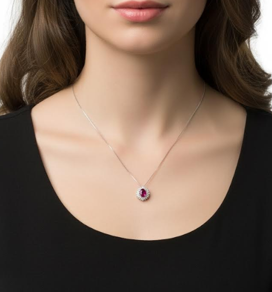 Collana Centro e Contorno con Rubino e Diamanti