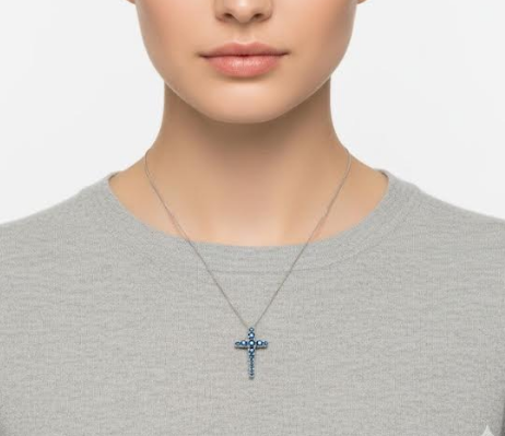 Collana Croce in Oro Bianco e Topazio ICE ct 1.58