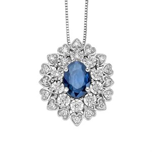 Collana in Oro Bianco con Zaffiro Blu e Diamanti