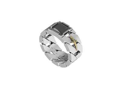 Anello in Arg. 925. Oro 18Kt, Onice, spinelli Neri - Mis 24