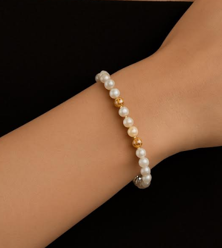 Bracciale di Perle con Sfere in Oro - mm 5/5.5