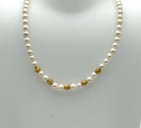 Collana di Perle con Sfere in Oro - mm 5/5.5