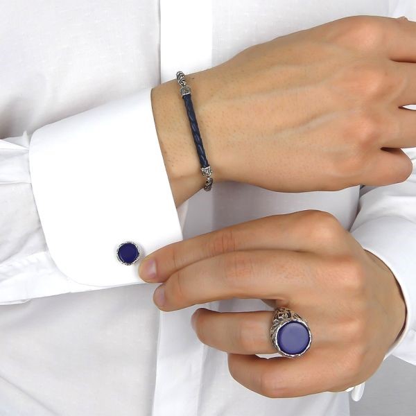 Gemelli circolari con agata blu