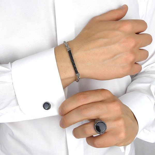 Gemelli pallinati con agata nera