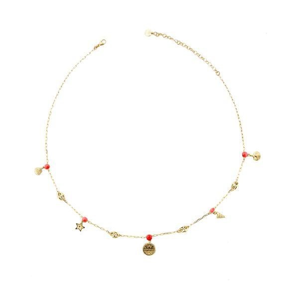 Collana Sfere Smaltate Rosse e Conchiglie