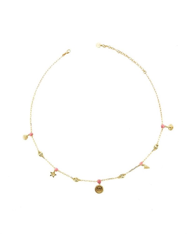 Collana Sfere Smaltate Rosa e Conchiglie