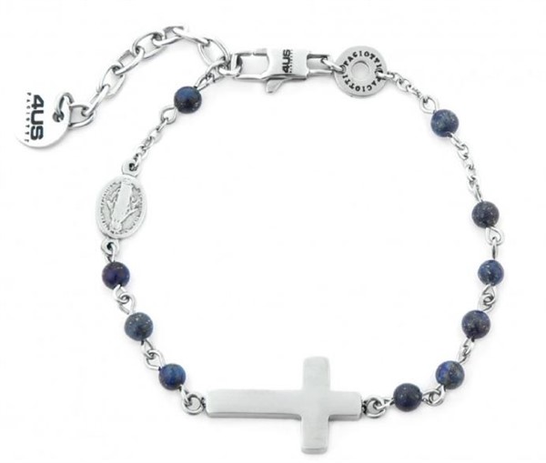 Bracciale Rosario in Acciaio con Lapis blu