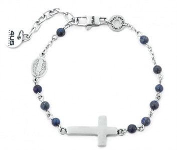 Bracciale Rosario in Acciaio con Lapis blu