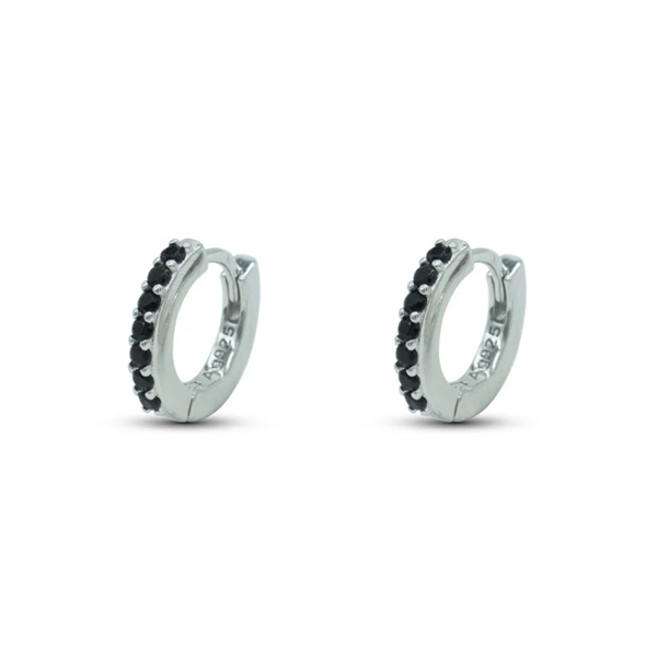 Orecchini Boccole Hoop Ring Silver Black