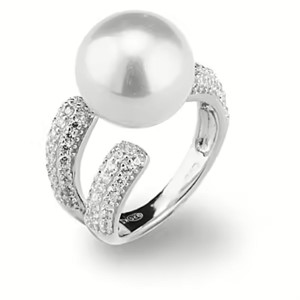 Anello in Argento con Zirconi e Perla