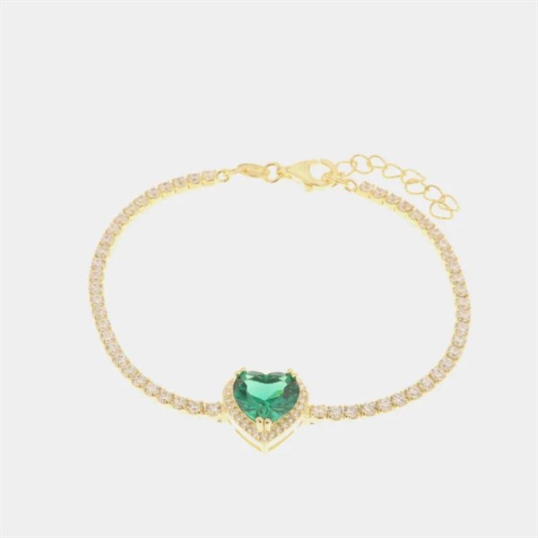 Bracciale Tennis Dorato Cuore Verde