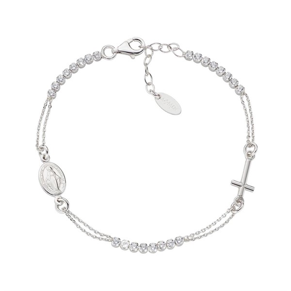 Bracciale Croce e Miracolosa con Tennis Bianco
