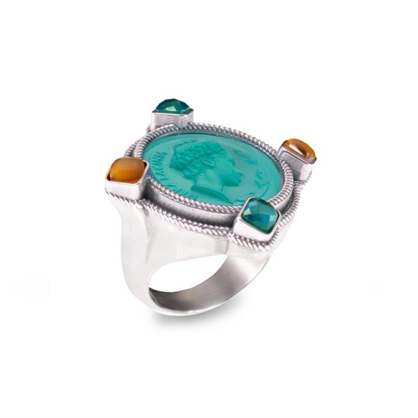 Anello Pasta Vitrea con Maschera e Pietre