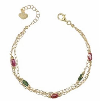 Bracciale Multifilo con cristalli Rossi e Verdi
