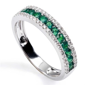 Anello Fascia con Smeraldi ct 0,22 e Diamanti Bianchi ct 0,4