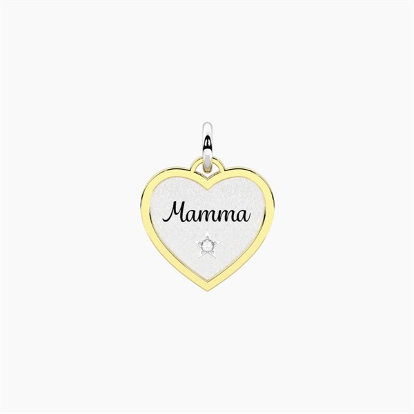 Ciondolo cuore con scritta mamma e cristallo